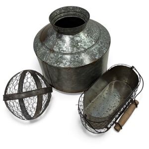 Pottery Barn 3 HUGE Galvanized Collectibles Vase Wire Ball Trinket Container